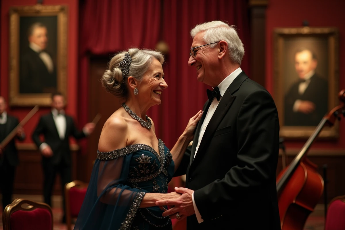 Couple élégant en coulisses avant un concert