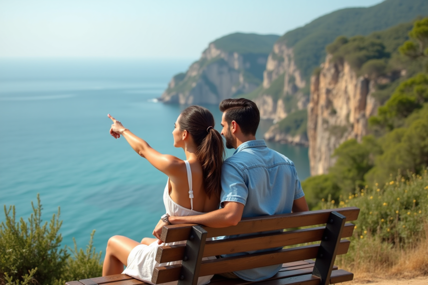Jeune couple regardant l'océan lors d'une escapade en nature