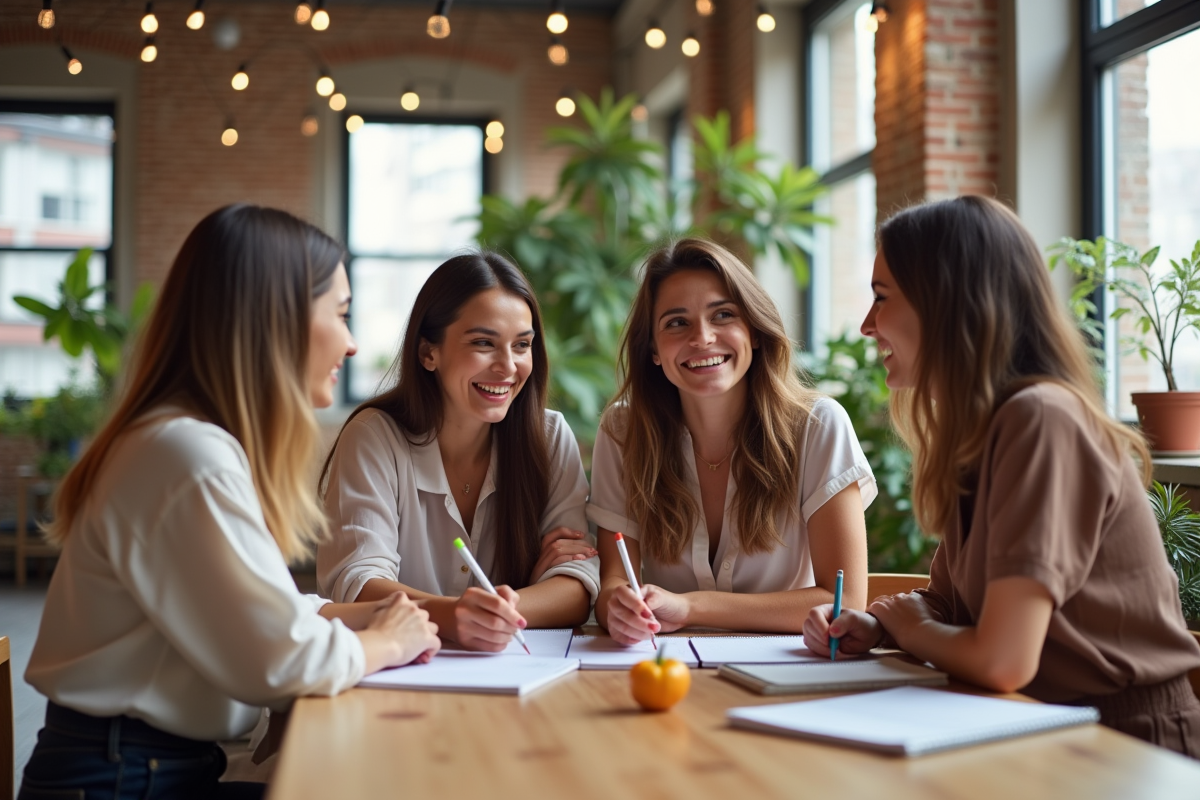 Femmes jouant à un quiz dans un loft urbain