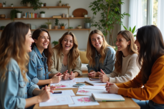 Groupe de femmes discutant autour d'une table conviviale