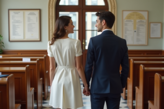 Jeune couple en mariage civil dans un bureau officiel