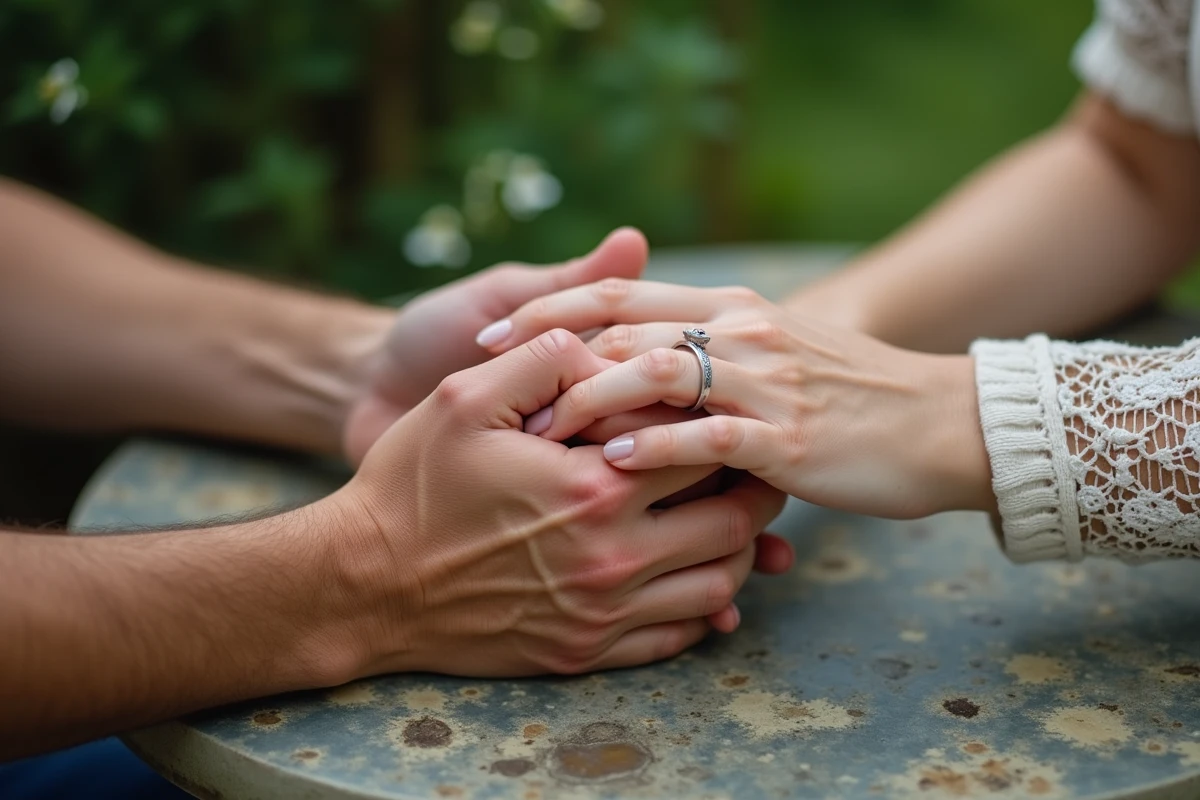 Mains d adulte tenant une bague en argent dans un jardin