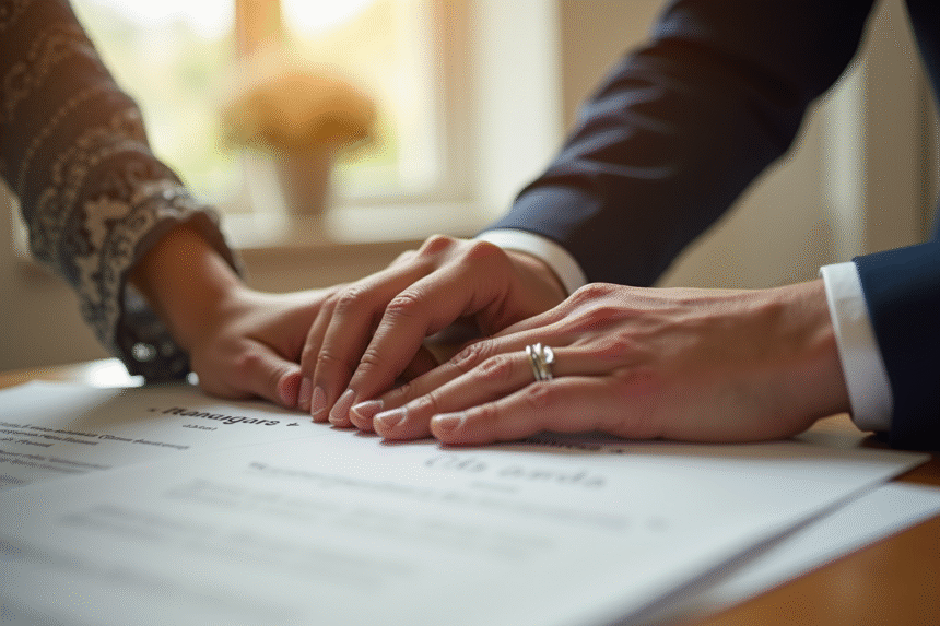 Mains d'une mariée et d'un marié avec leurs bagues lors d'une union