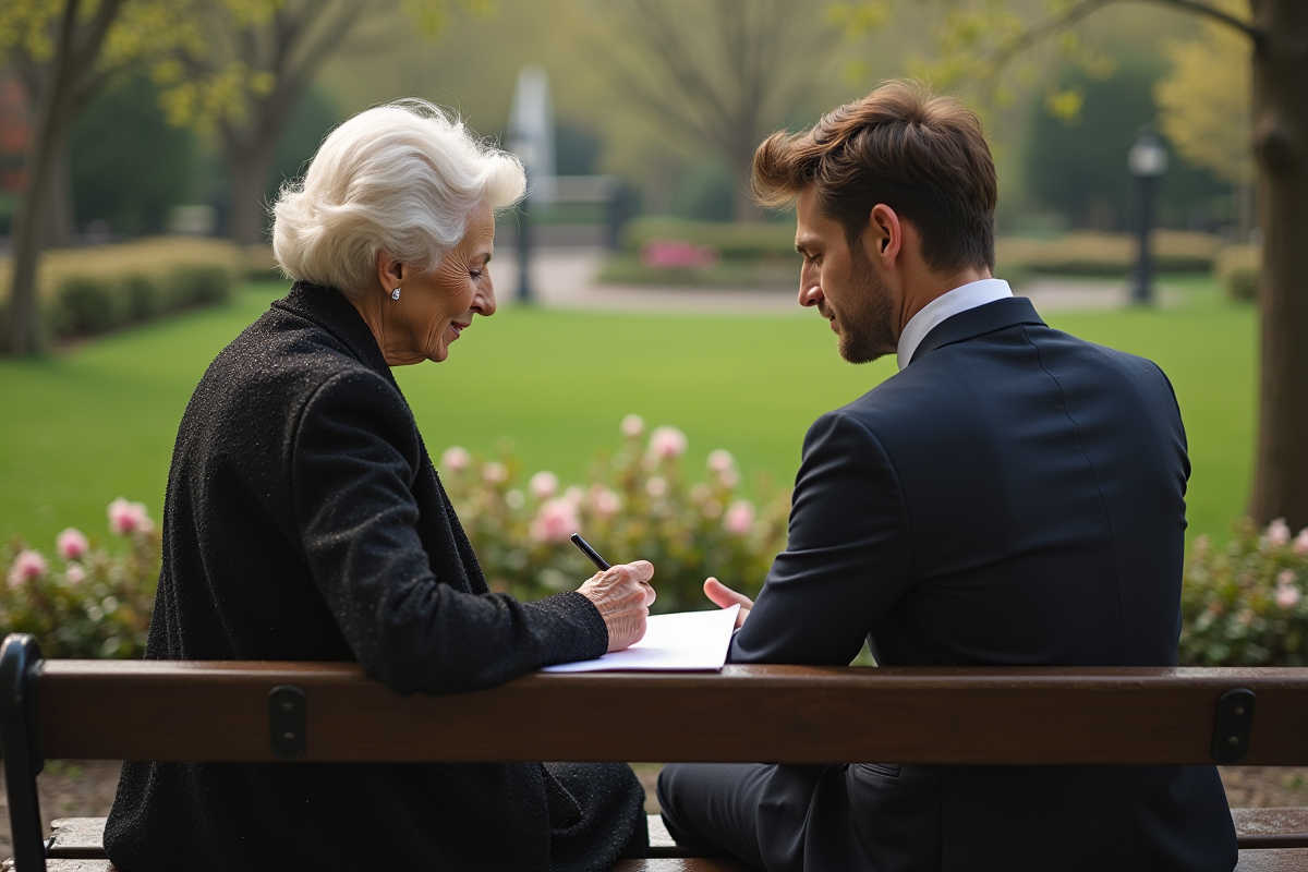 Voeux écrits échangés dans un jardin au petit matin