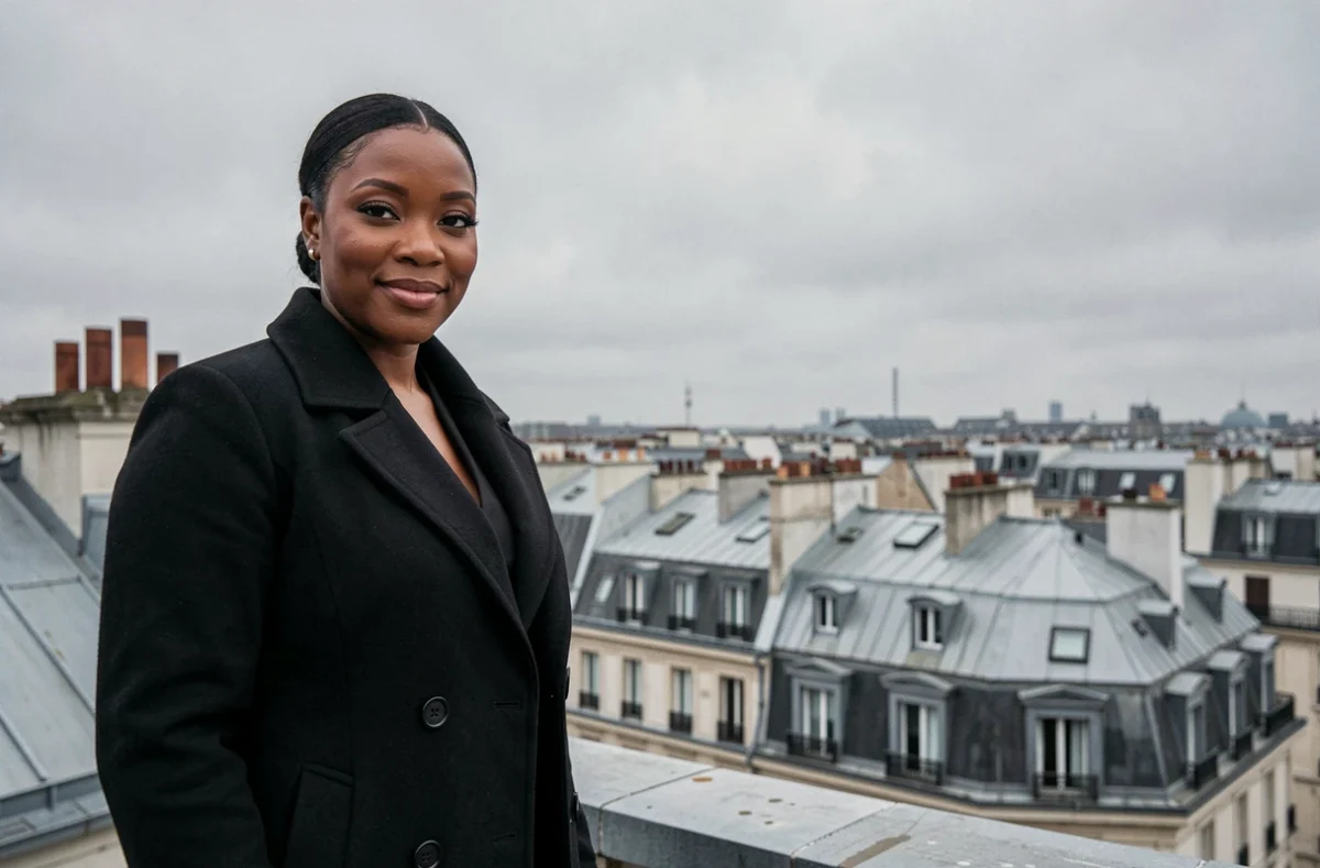 Chanteuse Yseult mystère assumé portrait rooftop Paris manteau noir élégance confiance